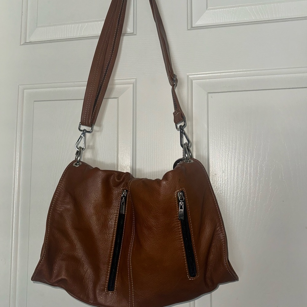 Stylish Brown Leather Crossbody Bag DYMS Natural Pampa Leather - Picture 5 of 5